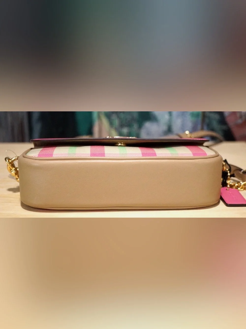 Coach Hailey Flap Crossbody Bag Plaid Print Pink Pastels Purse Gold Chain NWOT